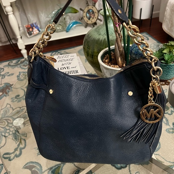 Michael Kors Navy Blue Leather Hobo Bag (M1) - Picture 1 of 10